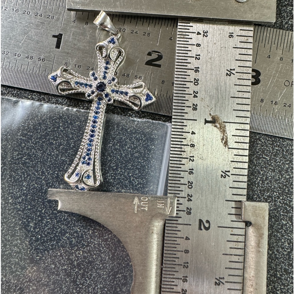 Sold Blue Sapphires 925 Silver Cross - Picture 10 of 10